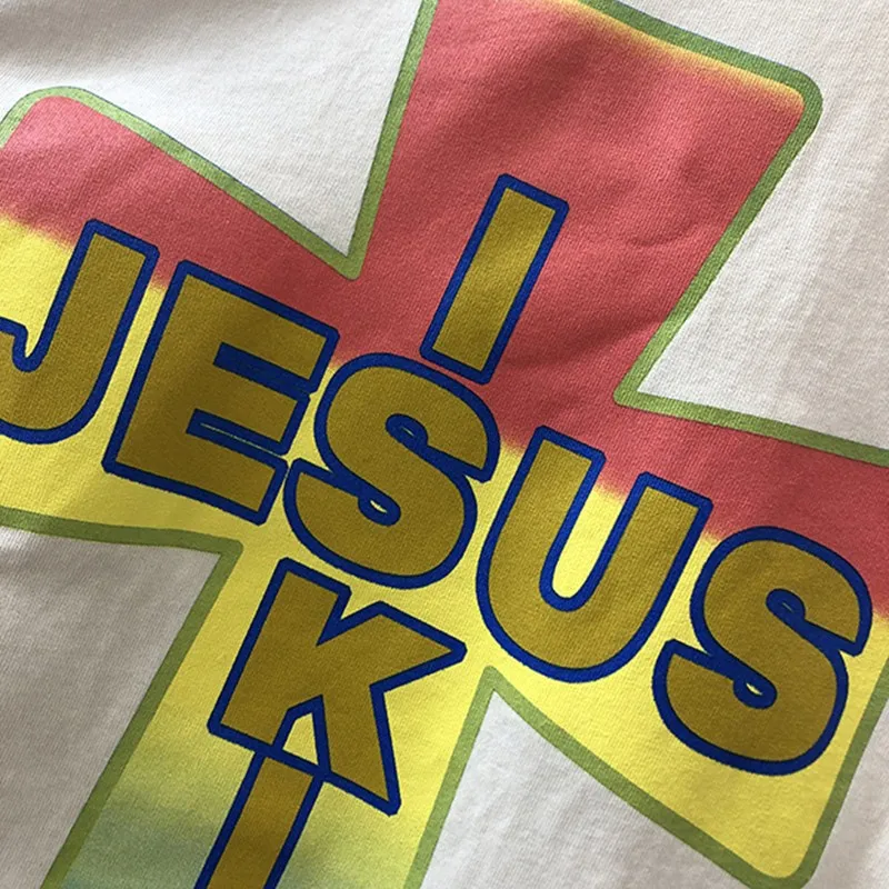 Футболка Kanye West из хлопка для мужчин и женщин топ в стиле хип хоп с принтом Иисуса