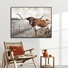 Холст художественный принт большой рог корова домашний Декор Живопись Животные плакат Настенная картина для гостиной украшение холст