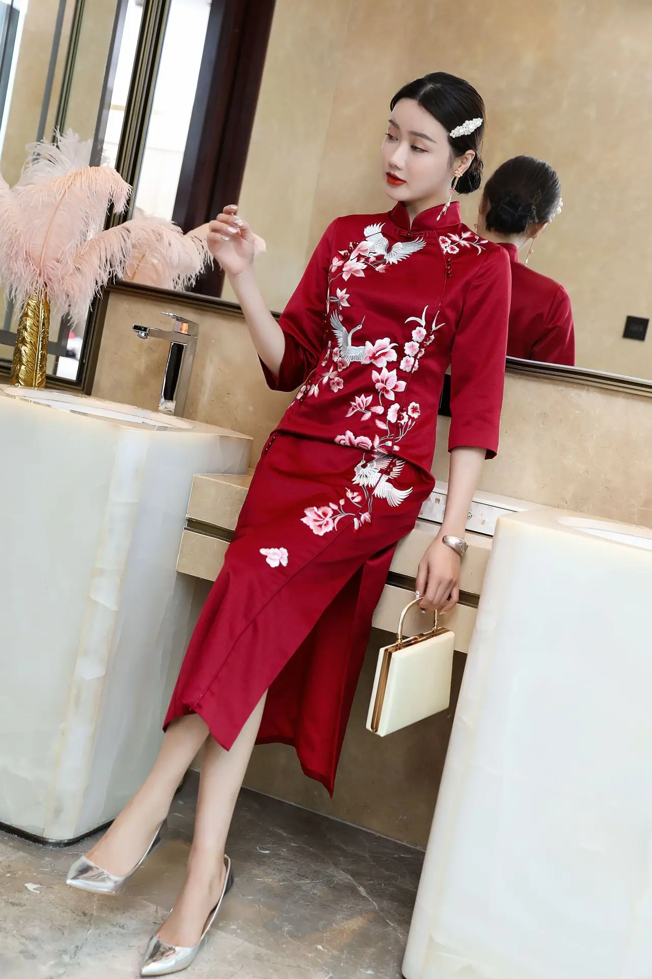 2021 Китайская одежда элегантные женские платья с вышивкой qipao | Тематическая и