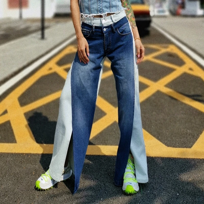 TWOTWINSTYLE Повседневное хит Цвет спереди Разделение джинсы для Для женщин Высокая