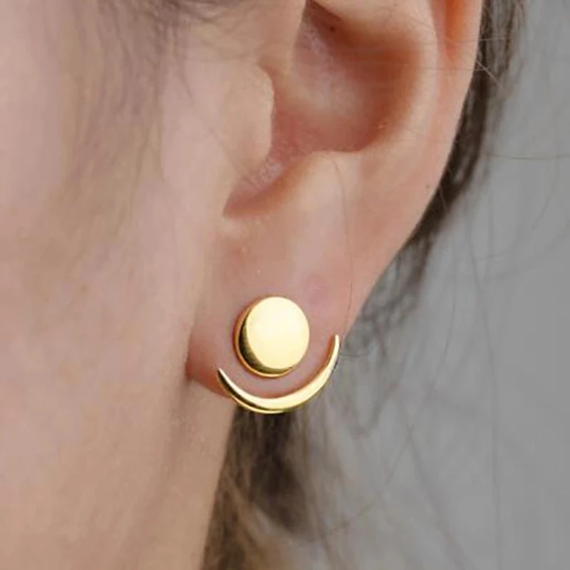 

Trendy Crescent Moon Phase Earrings Cute Ear Jackets Geometric Round Stud Earrings for Women Sun Moon Set Earing Gifts