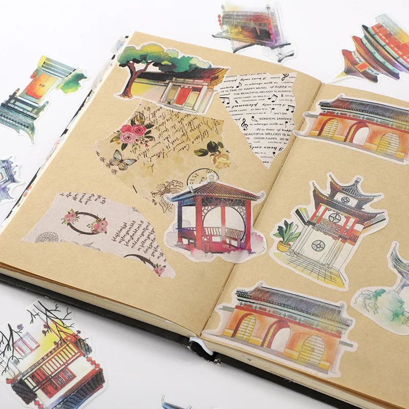 Big Size Chinese Classic Washi Sticker Pack Fairy Decals Ancient Building Anime Stationery Stickers for Laptop Computer Calendar |
