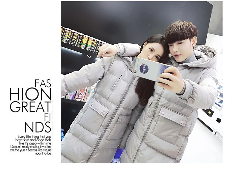 Couples Korean Slim men and women models over knee thickening long down jacket coat cotton men's cotton jacket winter Parkas