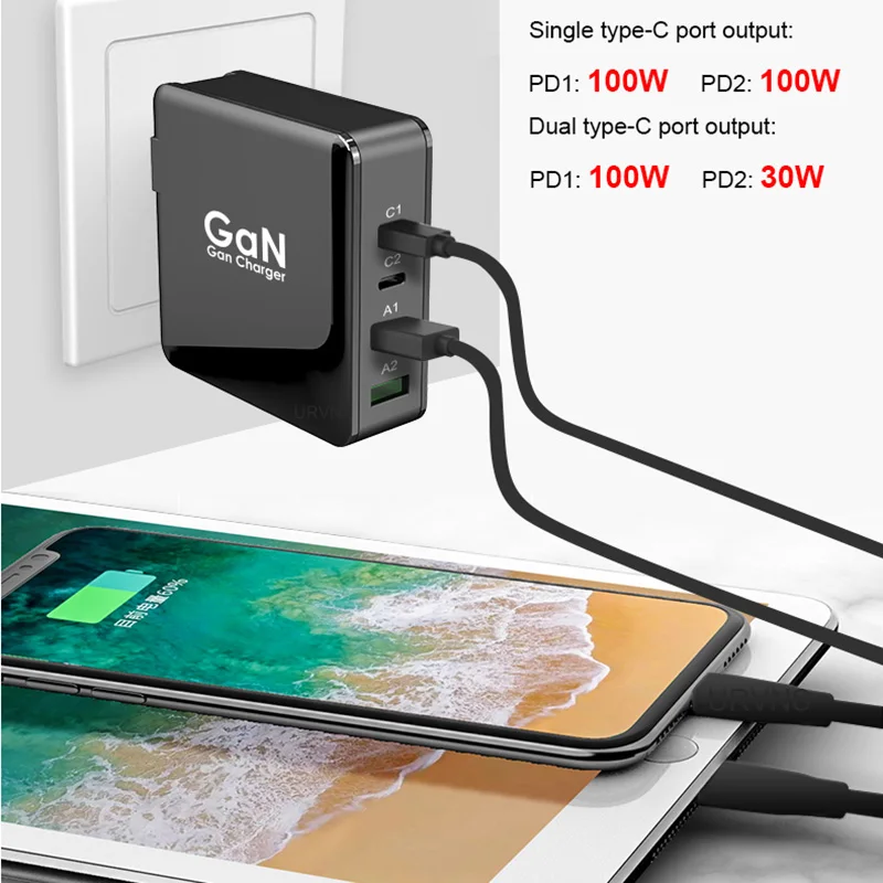 166W настенное зарядное устройство Ган Tech 100W USB C PD3.0 PPS и 18W A QC4.0 + быстрая зарядка для