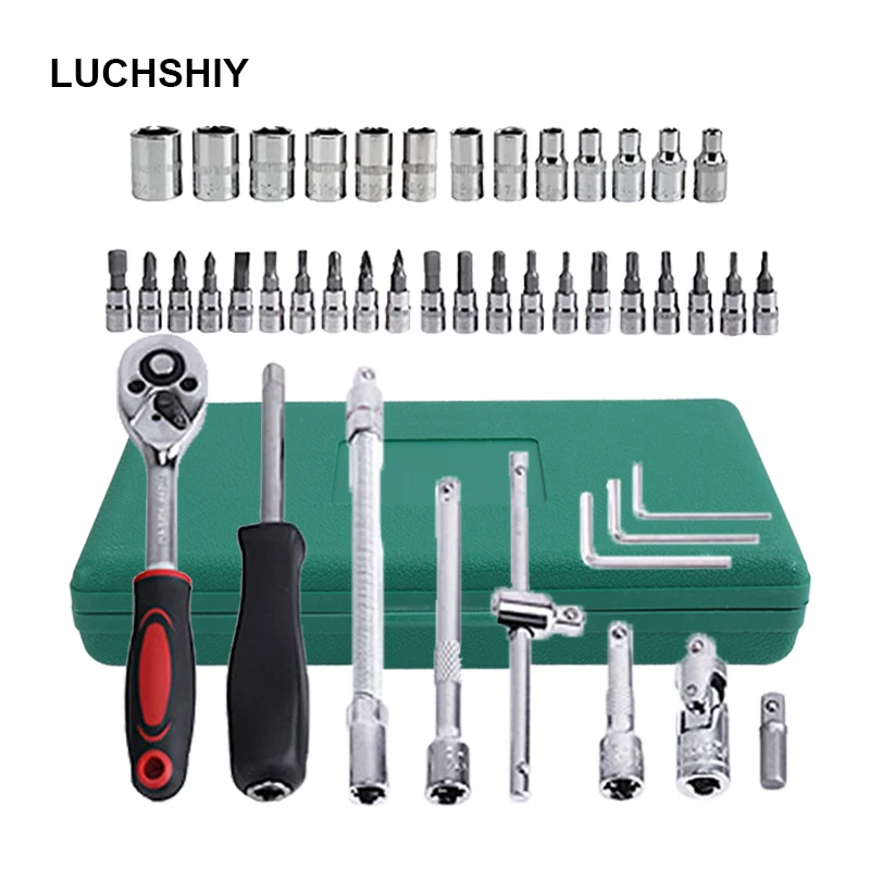 

Hand Tools Key Set Socket Wrench Combination 1/4" Ratchet Spanner Kit Screwdriver Torque Wrench Repair Car Mechanical Multi-tool