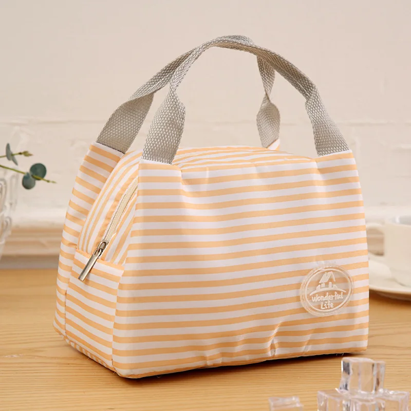 

De moda rayado Simple punto Portátil Bolsa de almuerzo con aislamiento térmico frío mantener los alimentos seguros de caliente b