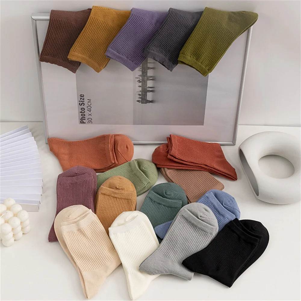 Носки женские хлопковые в стиле Харадзюку уличная одежда для пар однотонные