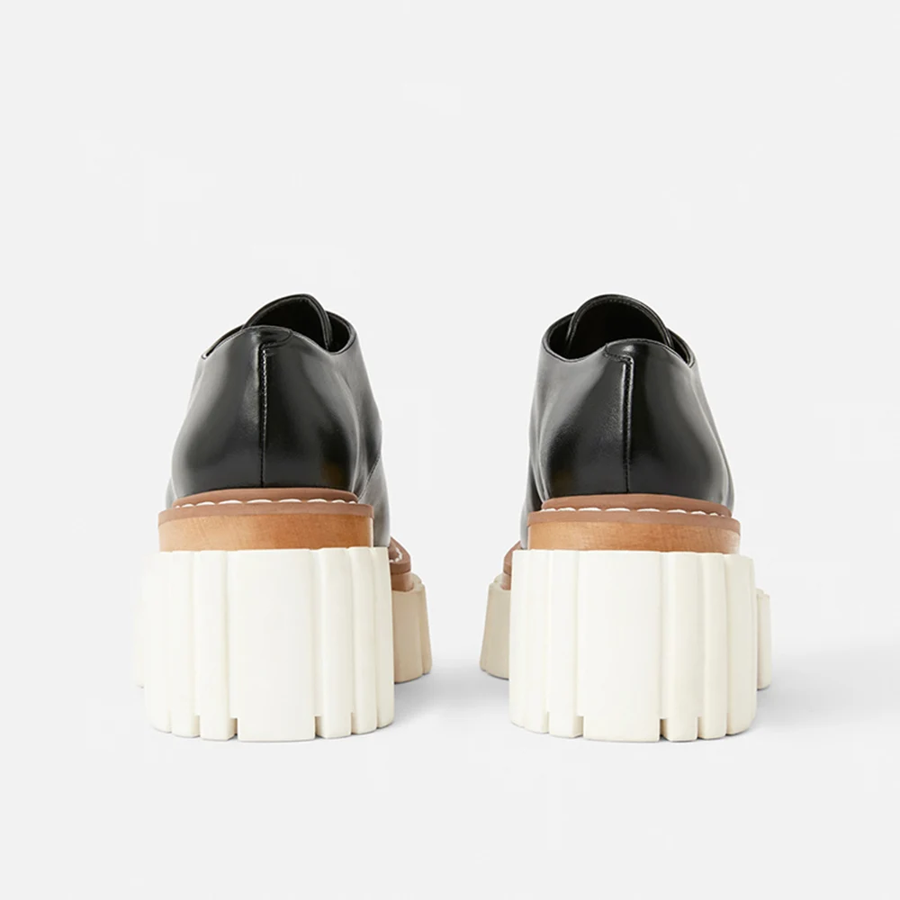 Купи MUMANI Woman‘s 2021 New Loafers Shoes Genuine Leather Black Square Heel Pumps Retro Lace-Up Platform Shoes Lady Footwear за 4,050 рублей в магазине AliExpress