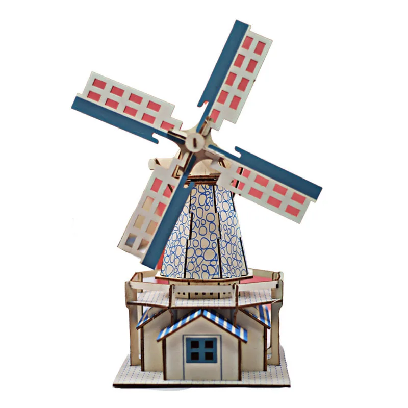 

3D 3D Puzzle Model Handmade Wooden Assembled Building Model Windmill DIY Fancy Toy Gift