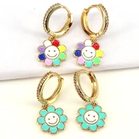5pairs rainbow enamel smiley face earrings fashion neon color sunflower hoop earrings for women vintage charms jewelry