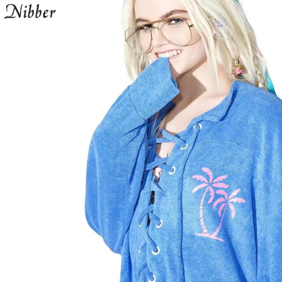 NIBBER осень зима Harajuku принт фланель Свободный Топ для женщин t-shirt2019street повседневное Высокое Качество уличная одежда пуловер тройники