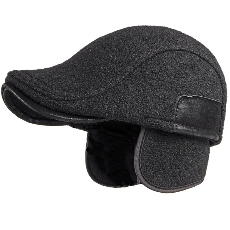 Beret Men Wool Hat Thick Warm Winter Hat for Men High Quality Ivy Newsboy Flat Cap Vintage Ear Flap Dad Hat Beret Cap Men
