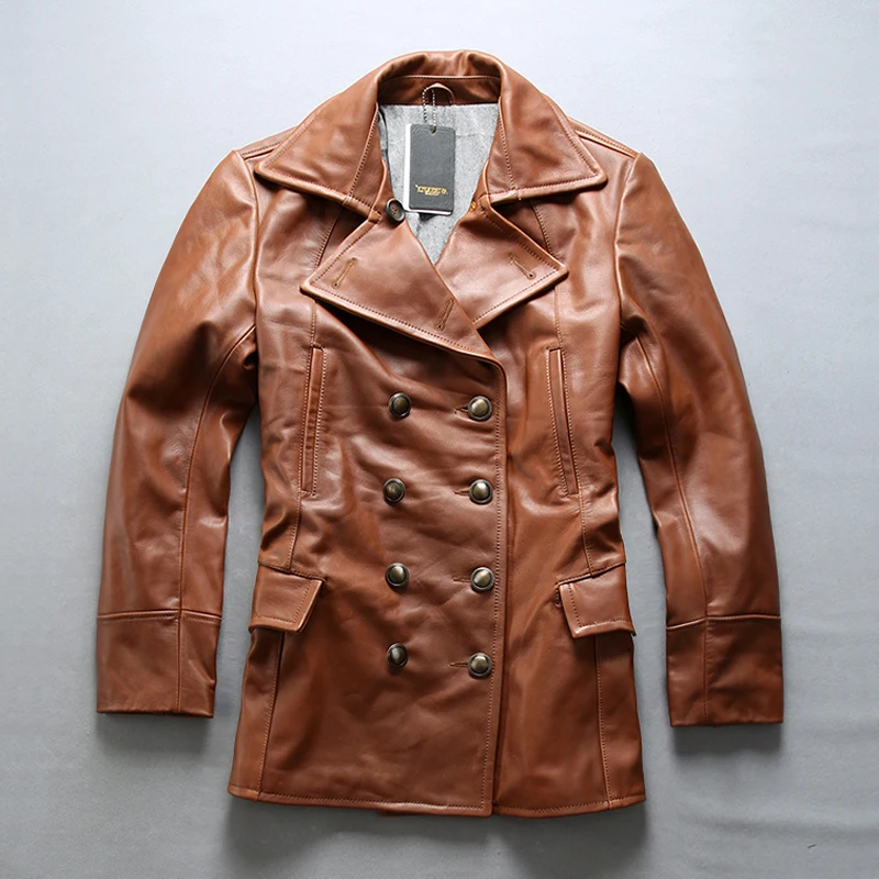 Фото Куртка мужская AVIREXFLY из натуральной кожи коричневая/черная с широкой талией