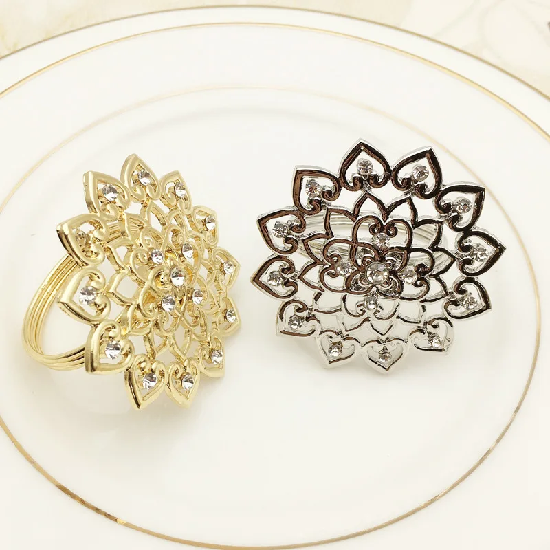 

Embed Life Western-style Food Metal Napkin Circle Delicate Flower Shaped Embellish Multiple Rhinestone Napkin Buckle For Banquet