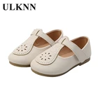 Детские кожаные туфли ULKNN для девочек, черные однотонные туфли, весна-осень 2022, обувь для маленьких принцесс с прорезями, детская мягкая подошва для девочек