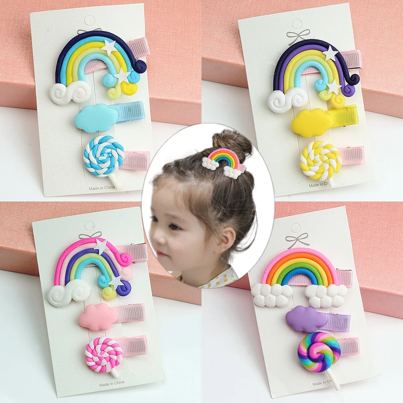 

3Pcs/Set Cute Cartoon Cloud Rainbow Lollipop Sweet Hairpins Girls Headband Hair Clips Fashion Barrettes Hair Accessories