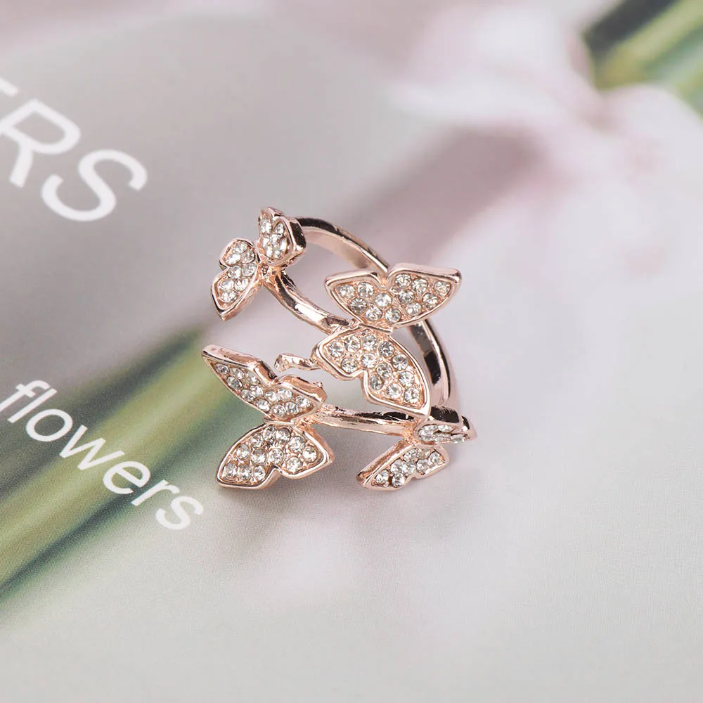 Женское кольцо с бабочкой регулируемое корейское открытое витое