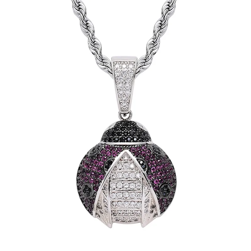 Новый цепи из нержавеющей стали кубический циркон подвеска &quotБожья коровка&quot