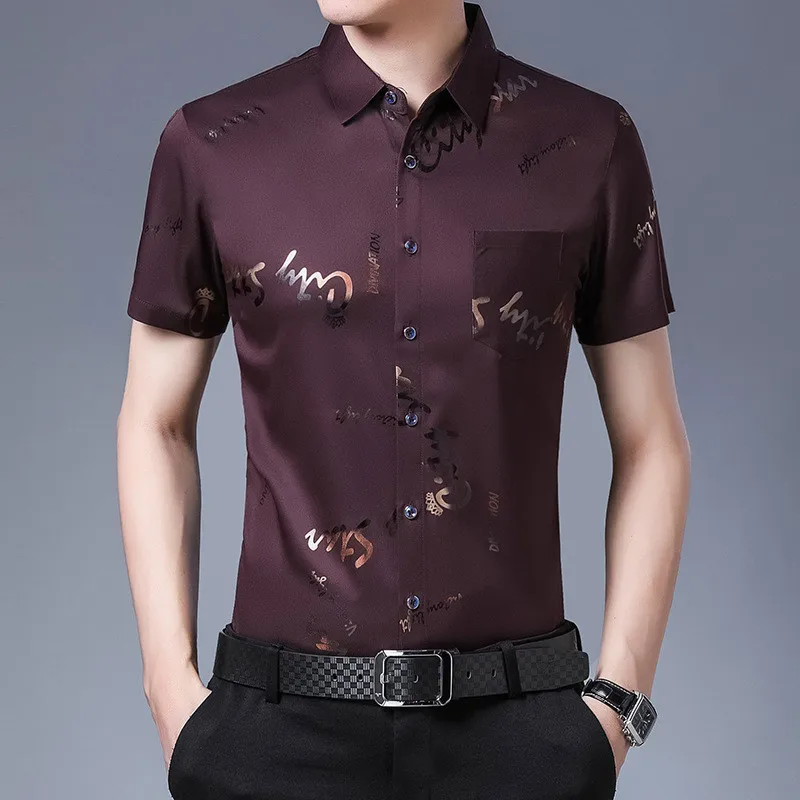 

Ymwmhu Men Shirt Short Sleeve Smart Casual Summer Slim Fit Clothes Fashion Streetwear Shirt for Men Printed Tops Plus Size