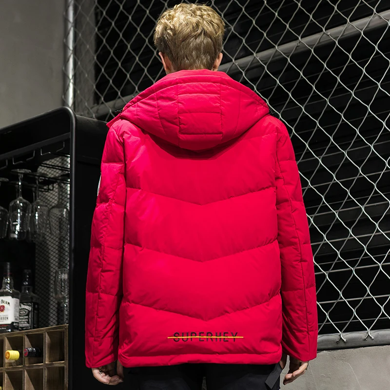 Covrlge Trendy Hooded Men's White Duck Down Jacket Stand Collar Embroidered Down Jacket Men Winter Warm Causal Coat US MWY034