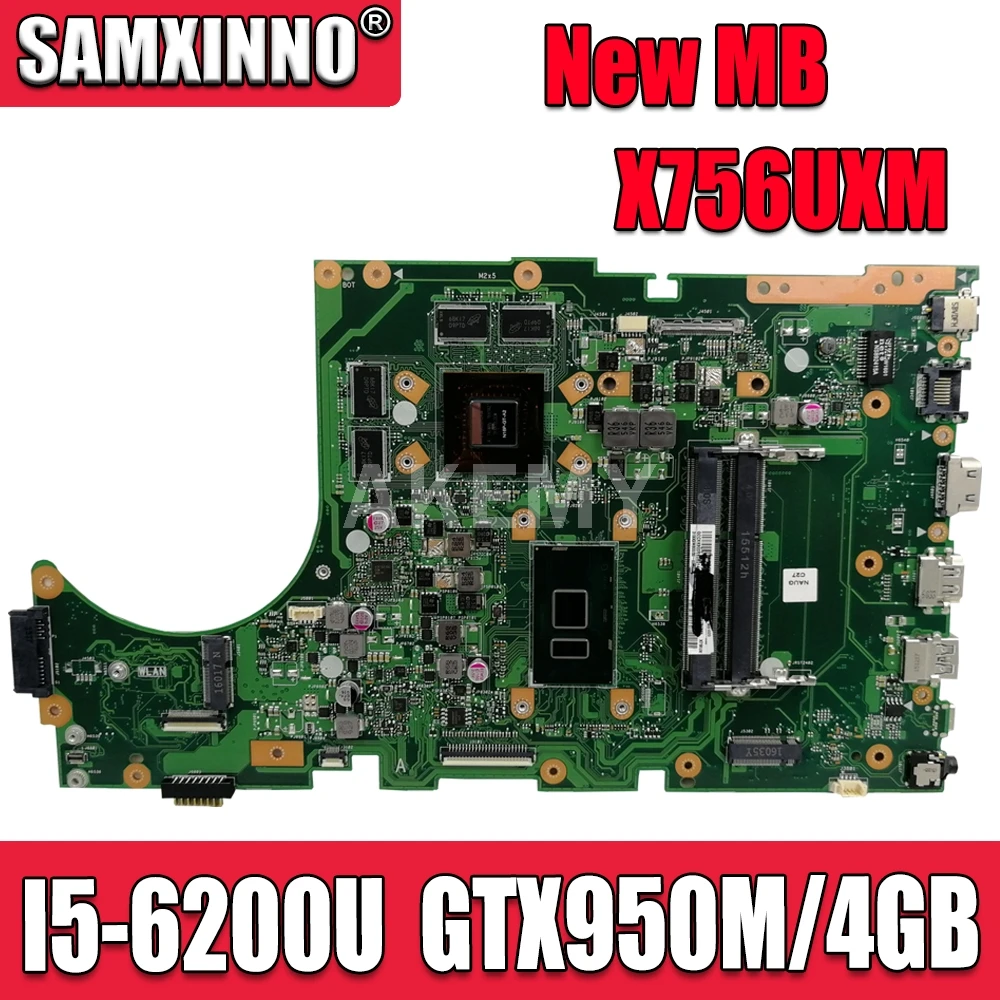 

Для ASUS X756UW X756UQK X756UQ X756UR X756UWK X756UV X756UXM X756U Материнская плата ноутбука I5-6200U GTX950M/4 ГБ DDR4