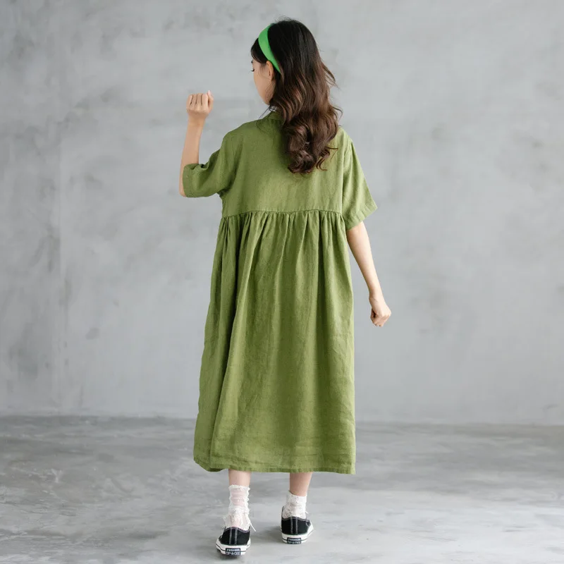 

6 To 16Years, Girls Midi Dress Kids Cotton and Linen Dress 2021 New Teen Clothes Children Beach Dress Buttons Baby Toddler,#6206