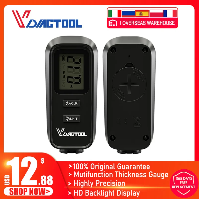 VDIAGTOOL vc100 VC-100 Цифровая подсветка ЖК-измеритель толщины пленки Тестер толщины лакокрасочного покрытия Датчик толщины покрытия Лучший тестер Горячая распродажа на складе в России