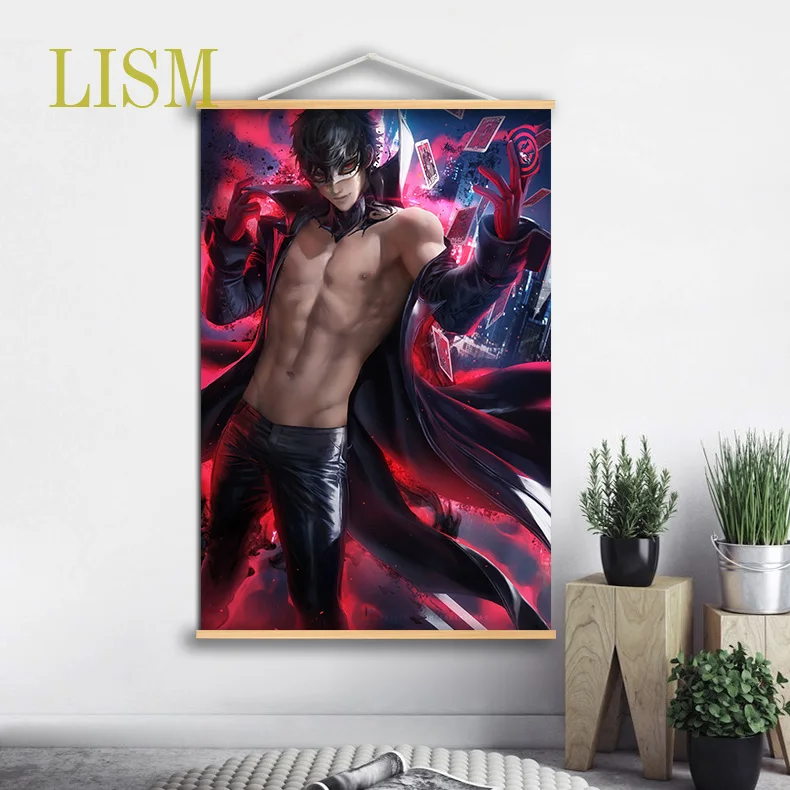 

Joker Persona 5 Anime Poster manga picture with solid wood hanging scroll canvas painting