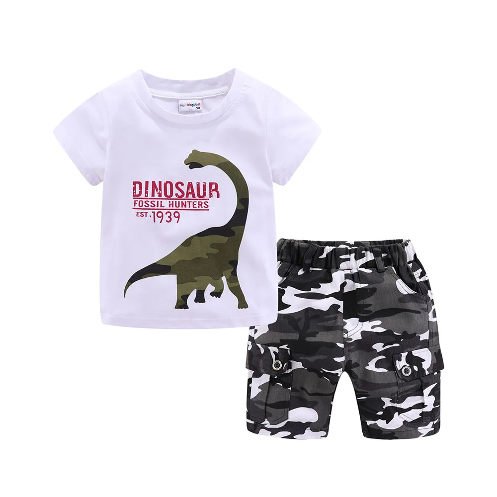 LittleSpring Toddler Boys Outfits Dinosaur Print Camo Cotton Summer Casual Clothes for Kids | Детская одежда и обувь