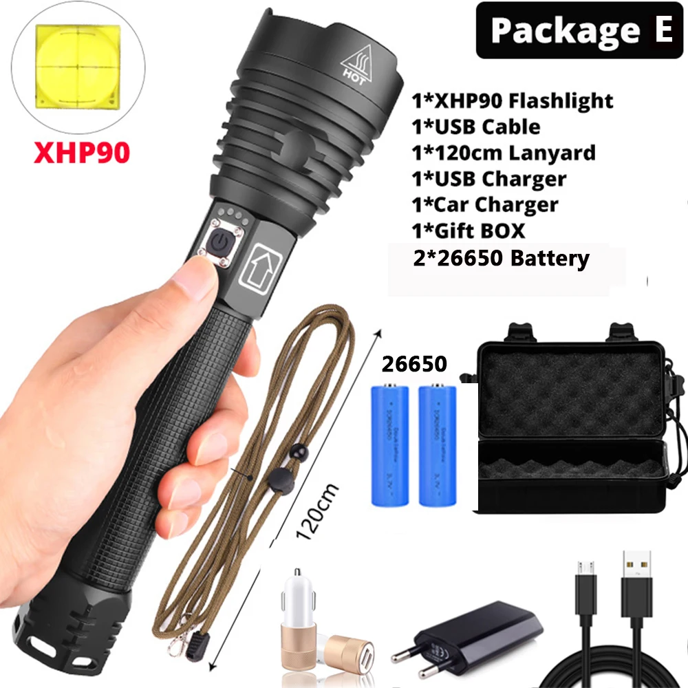 Самый мощный XHP90 светодиодный фонарь XLamp Zoom фонарь XHP70.2 USB Перезаряжаемый тактический фонарь для кемпинга и охоты - Испускаемый цвет: E