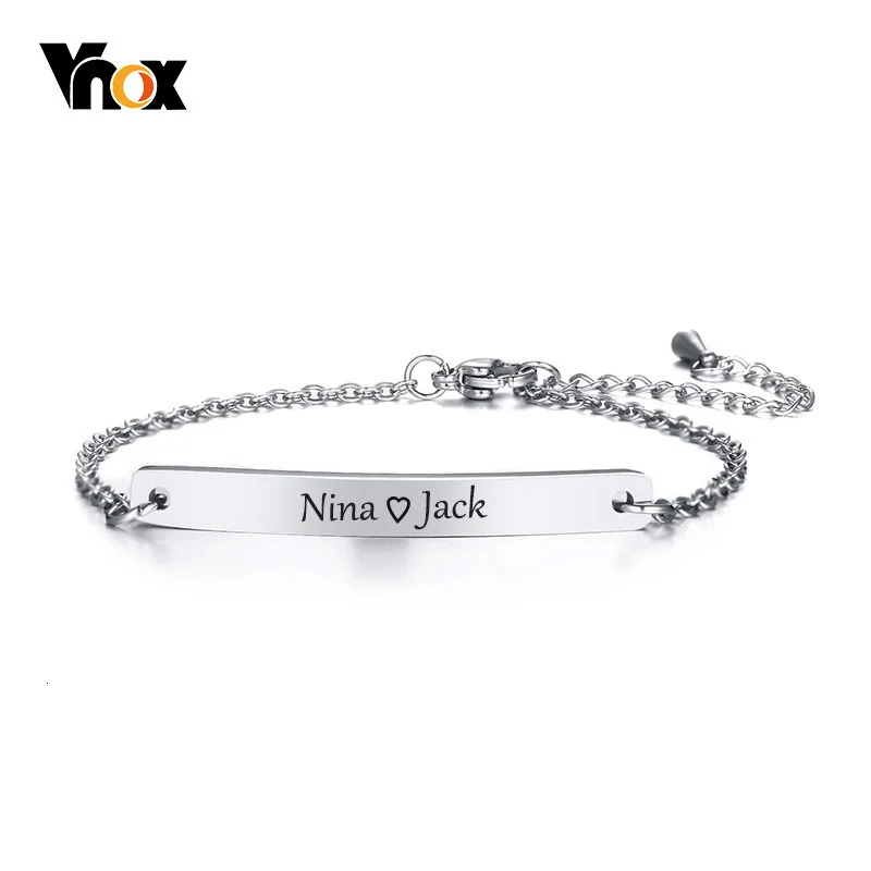 Vnox Бесплатная гравировка тонкий тег бар ID браслеты для женщин Девушка