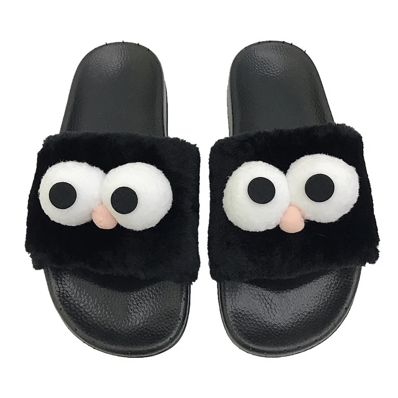 Женская обувь на плоской подошве нескользящие повседневные пушистые тапочки для