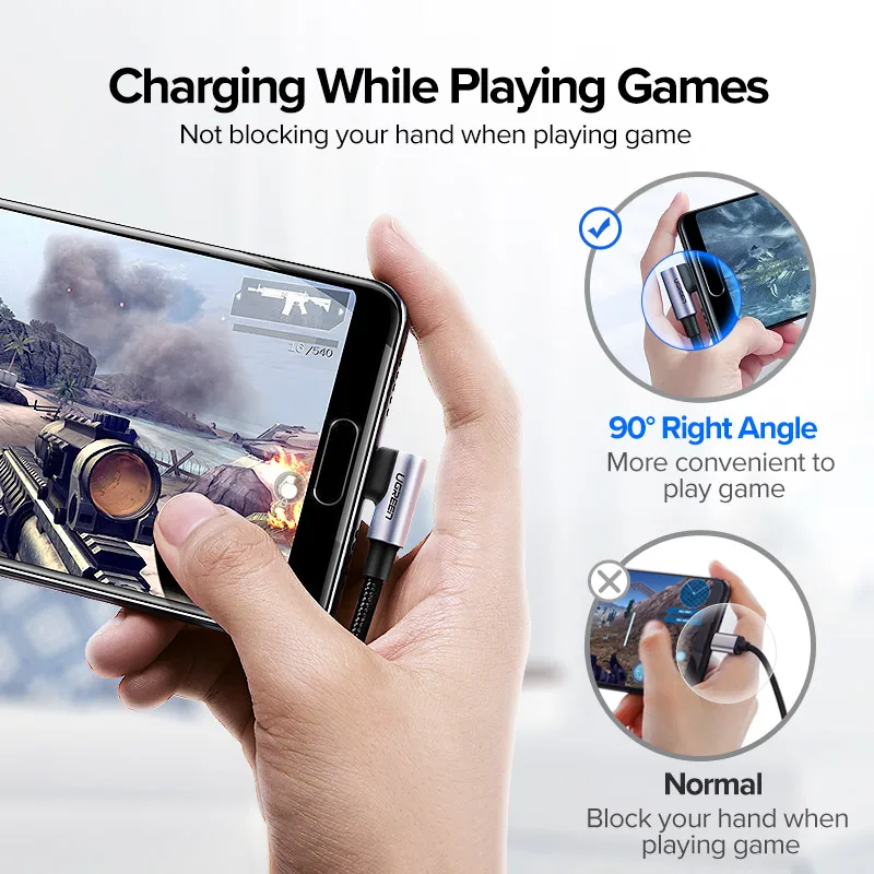 Кабель Ugreen USB Type-C 3 А для Samsung Galaxy Z S21 Huawei быстрая зарядка 0 игровой кабель USB-C |
