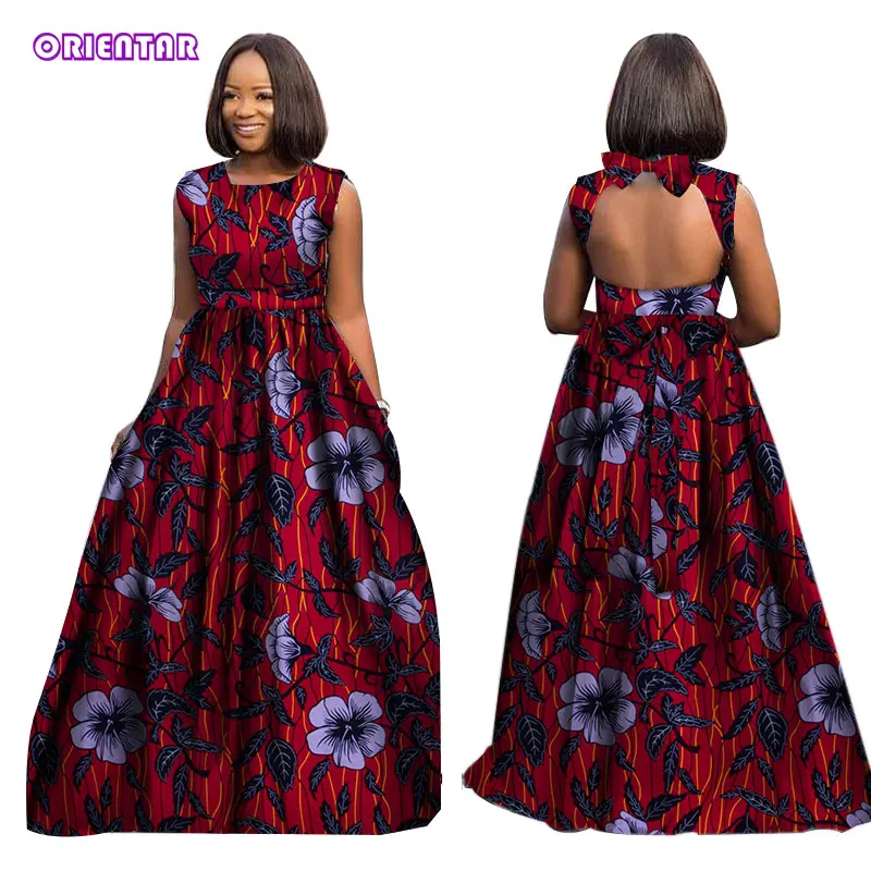 Модное женское платье в африканском стиле сексуальное длинное макси без рукавов