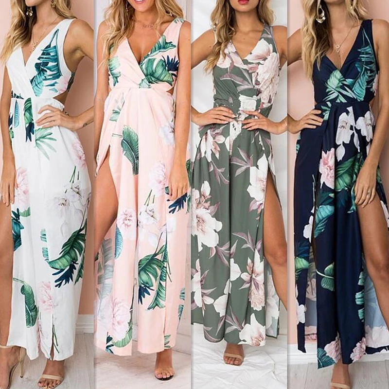 2019 летний женский комбинезон без рукавов с цветочным принтом v-образным вырезом