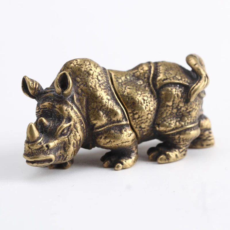 

Vintage Brass Rhinoceros Keychains Pendants Retro Mini Copper Rhino Sculpture Home Office Decoration Ornament Toy Gift