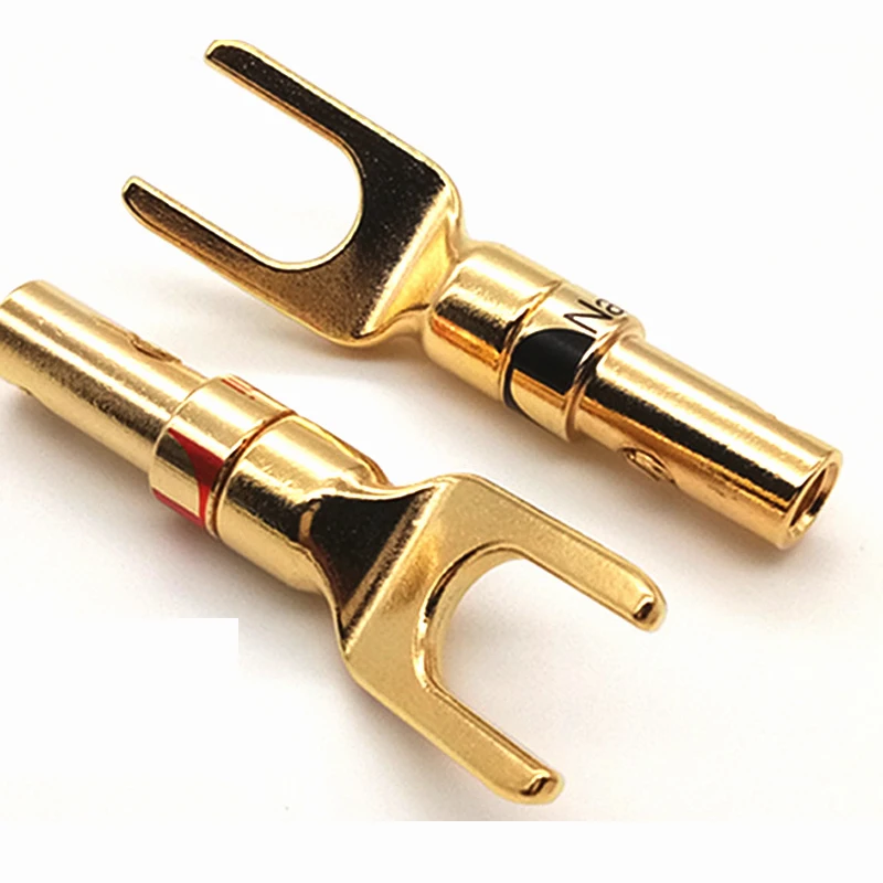 4pcs Hifi Audio Screw Fork Connector Adapter Nakamichi Brass Gold plated and Silver Plated Y Spade Speaker Plugs