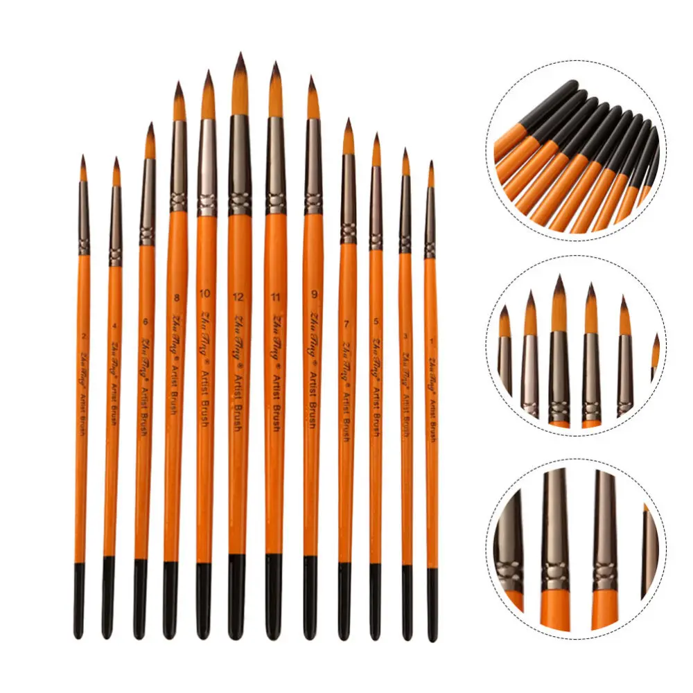 

12Pcs Assorted Nylon Hair Brushes for Watercolor Acrylic Oil Gouache Painting