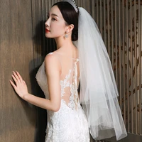 cheap short wedding veils with metal comb two layers fairy tulle white bridal veil for women 2021 simple wedding accessories