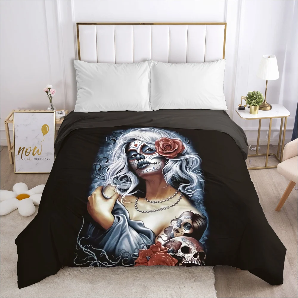 

Skull Woman lady Duvet cover Quilt/Blanket/Comfortable Case 140x200 240x220 Queen King Single Bedding for Home White hair