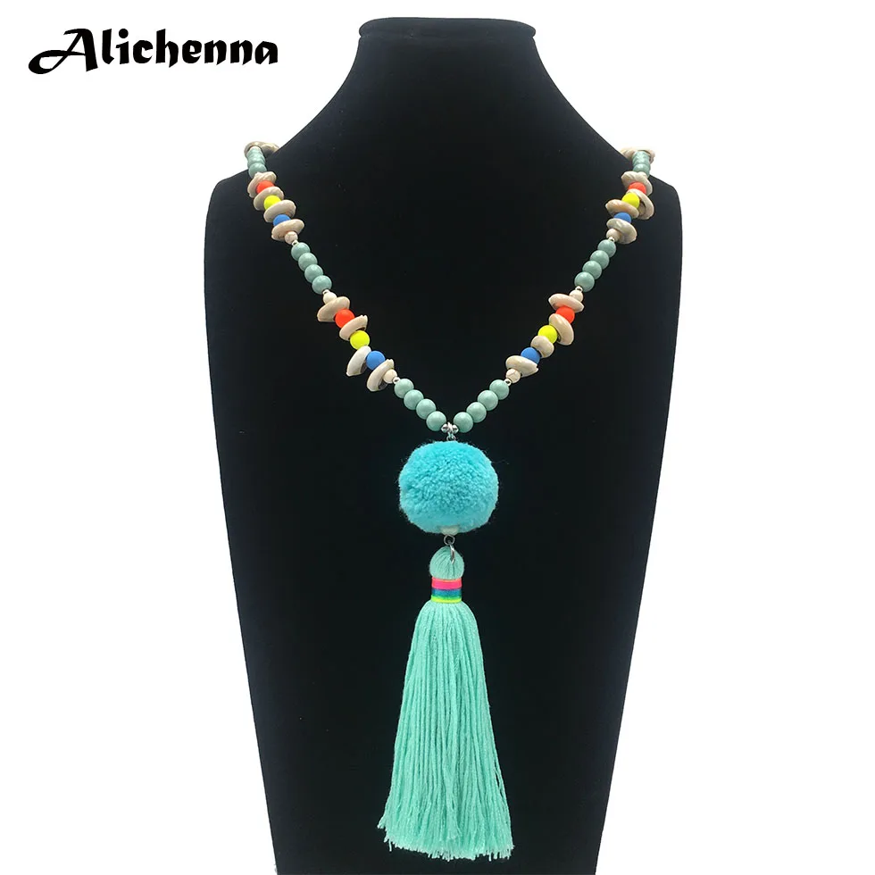 Красочные деревянные бусины ожерелье с раковинами богемное Бохо этнический