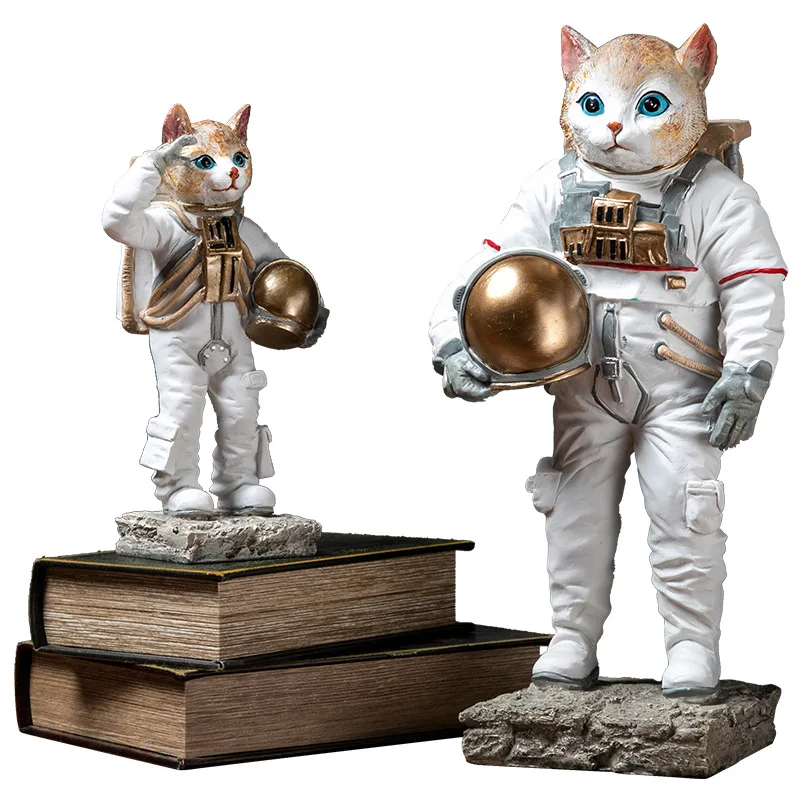 

Creative Space Cat Figurine Resin Handmade Ornaments Statue Nordic Miniatures European Art Home Office Desk Decor Gift Idea