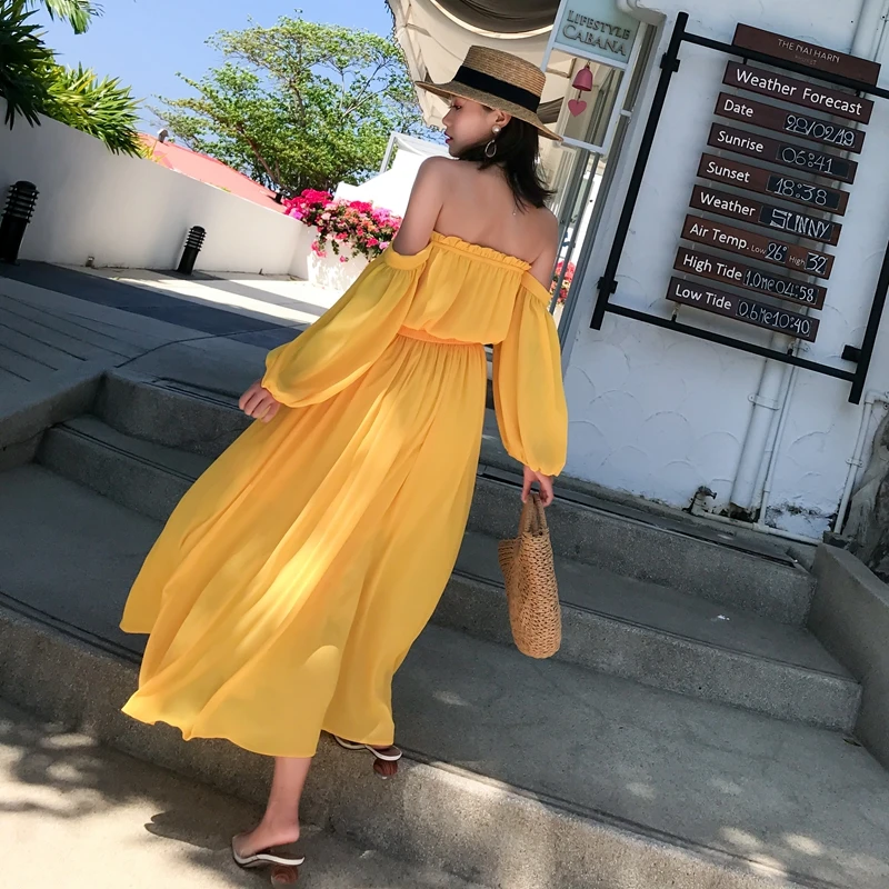 Женское длинное пляжное платье с лямкой на шее летнее Элегантное повседневное в