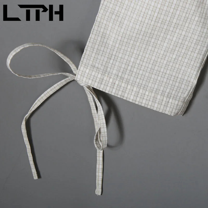 

LTPH vintage applique slim small Plaid womens tops and blouses fresh elegant Long Sleeve casual cotton shirts 2021 Spring New