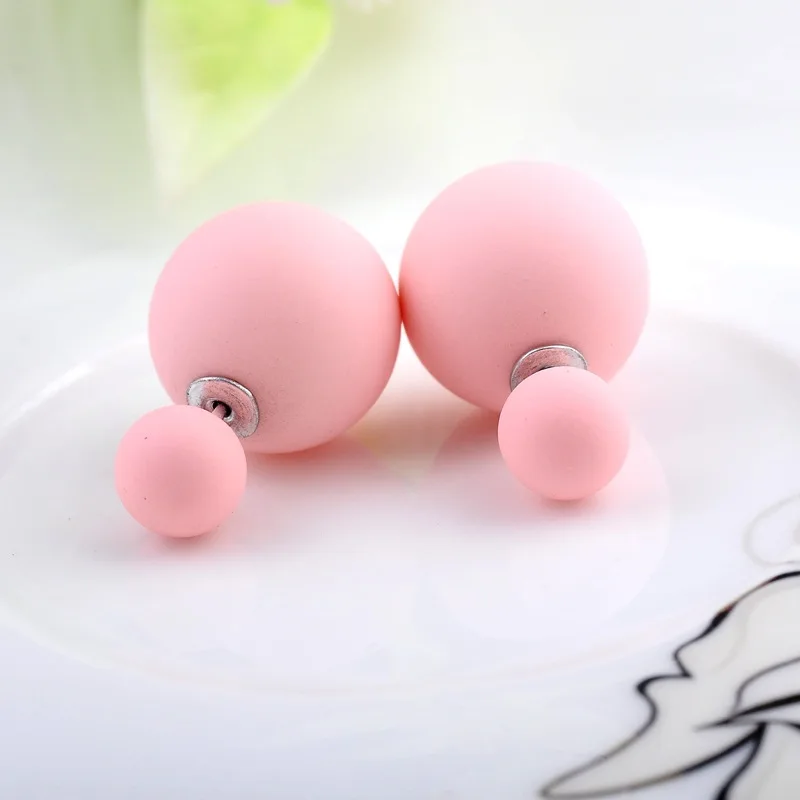 Pink Двухсторонние большие жемчужные серьги-гвоздики, 10 ярких цветов, резиновые серьги с большими шариками, женские вечерние серьги-гвоздики из бисера, ювелирное изделие в подарок - Окраска металла: Pink
