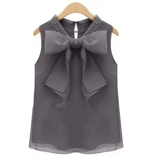 Women organza chiffon shirt spring and summer sleeveless chiffon bow blouse shirt