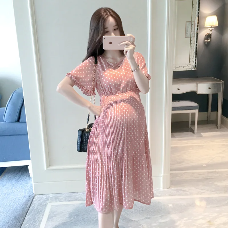 

2020 New Fashion Women Pregnant Maternity Nursing Dot Breastfeeding Summer Dress beach clothes for pregnant women