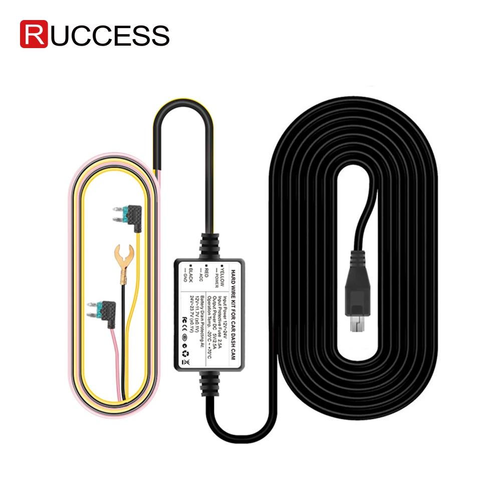 RUCCESS комплект с жестким проводом Mini USB 12 В 24 В до 5 В 2.5A Автомобильный USB кабель с автоматической зарядкой для автомобильного видеорегистратора видеорегистратор gps автомобильный адаптер