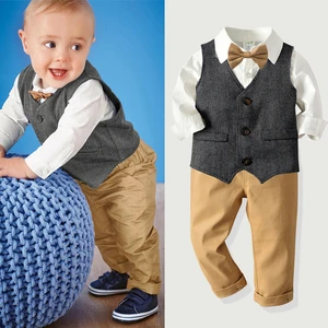 New Boys Clothes Spring Autumn Fashion Baby Suit British Wind Childrens Suits Gentleman Long Sleeve Shirt Vest Pants Kids Sui