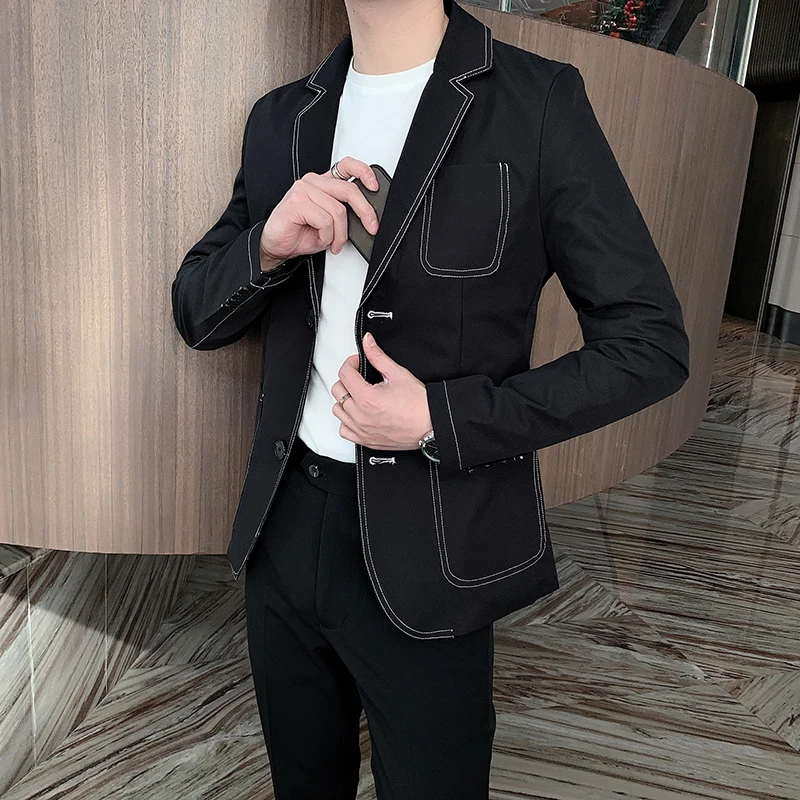 

Korean Blazer Mens Slim Fit Classic Black Blazers Masculino Business Casual Mens Stylish Spring Autumn Open Wire Suit Jackets